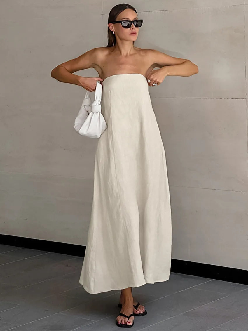 VESTITO A FASCIA MISTO LINO