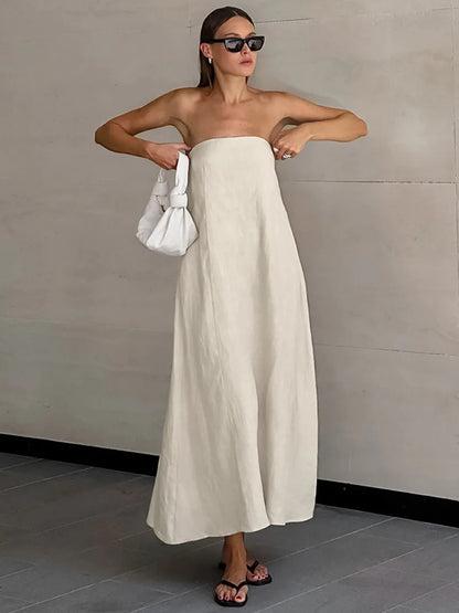 VESTITO A FASCIA MISTO LINO
