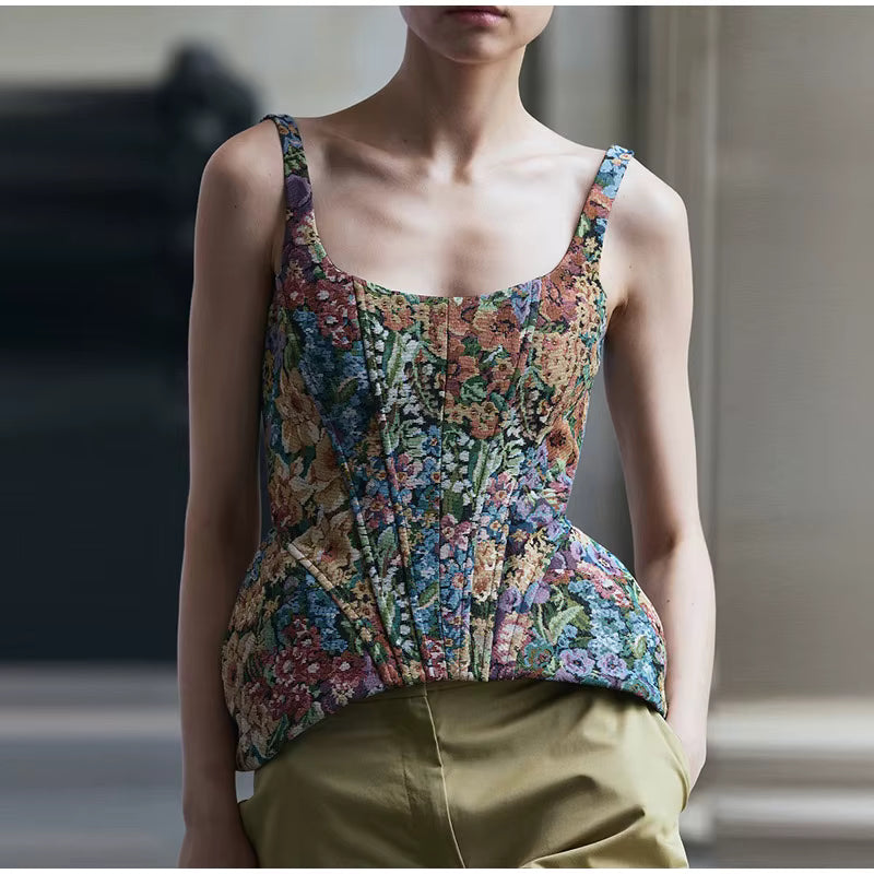 TOP CORSETTO FLOREALE IN JACQUARD
