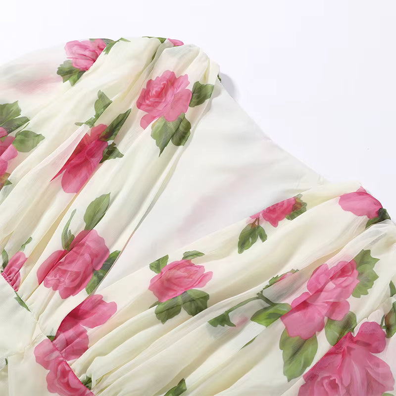 VESTITO MINI FLOREALE CON DRAPPEGGIO