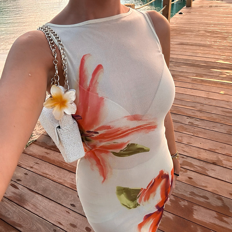 VESTITO COPRICOSTUME IN TULLE STAMPATO