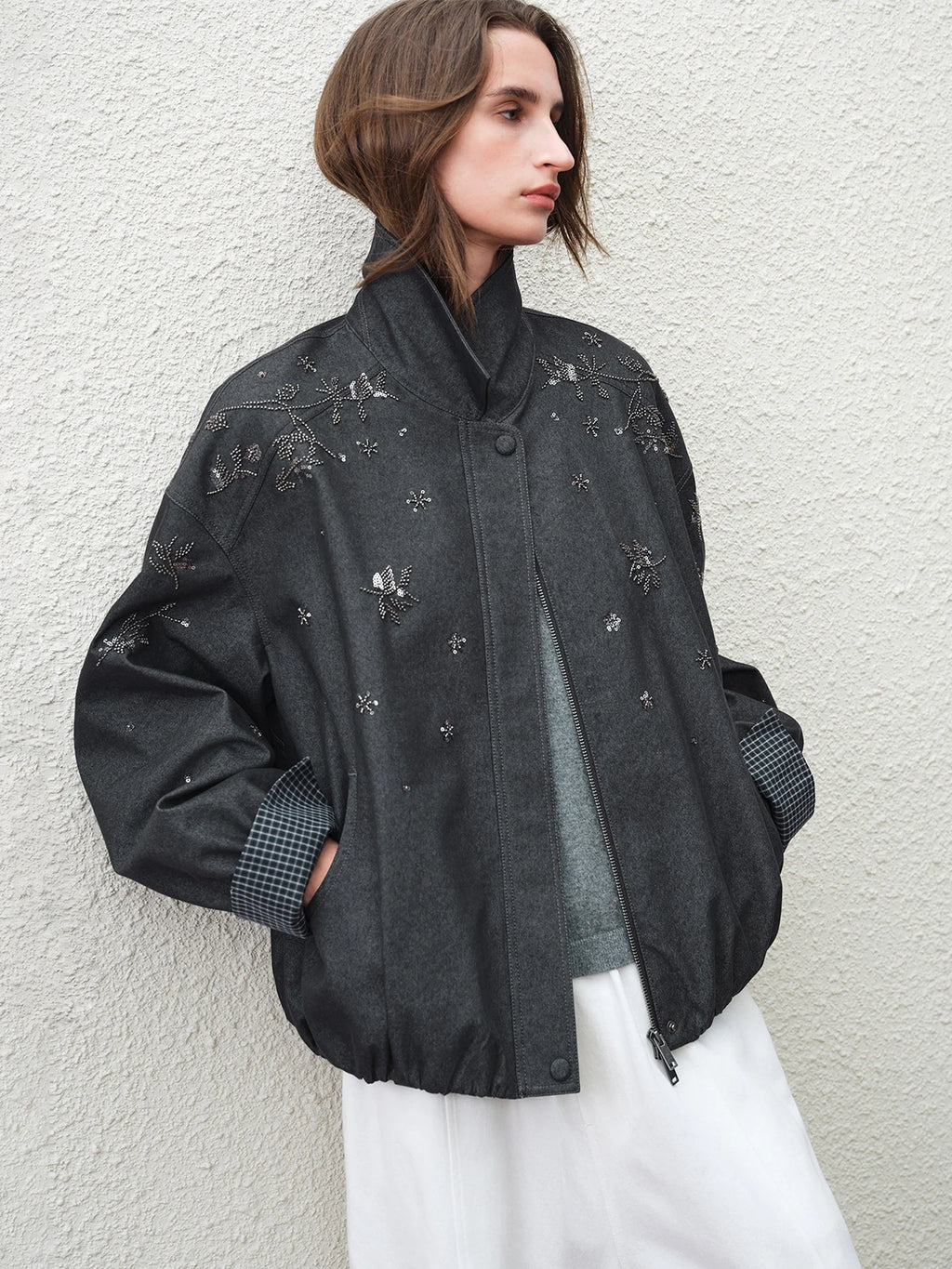 BOMBER DENIM CON PERLINE