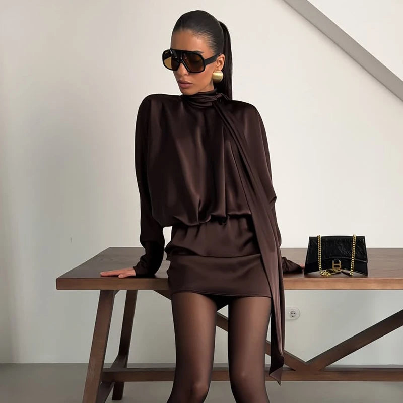 VESTITO SATINATO MARRONE