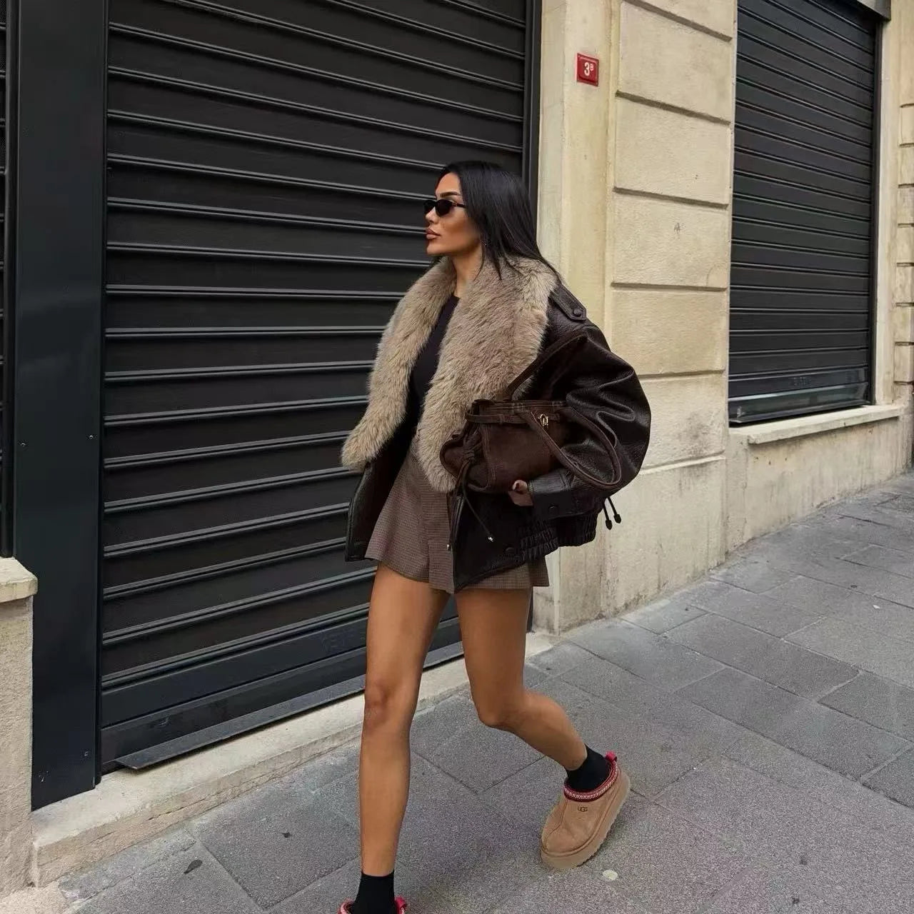 BOMBER IN ECOPELLE COLLO IN PELLICCIA