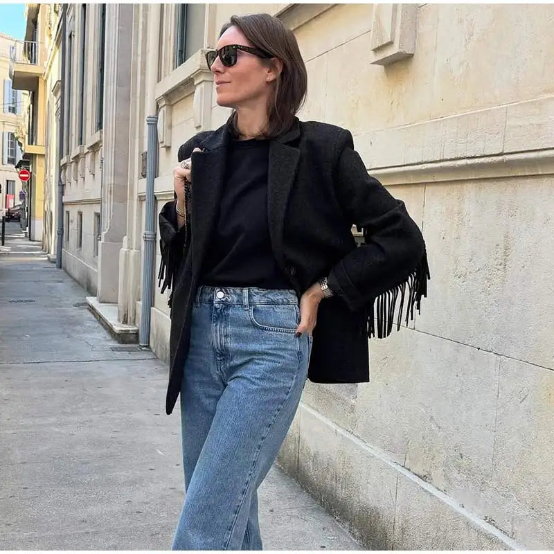 BLAZER IN PANNO CON FRANGE