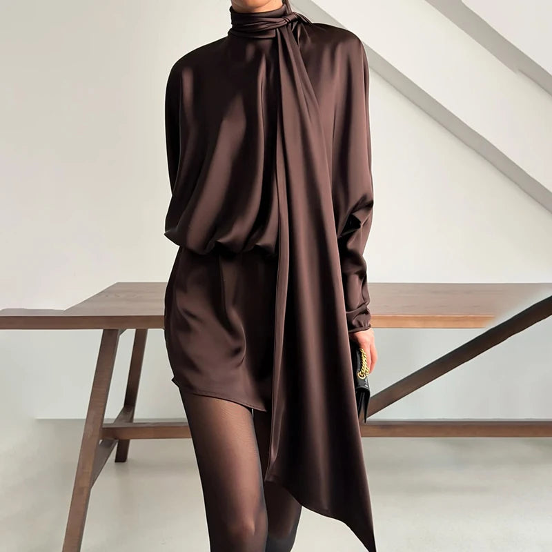 VESTITO SATINATO MARRONE