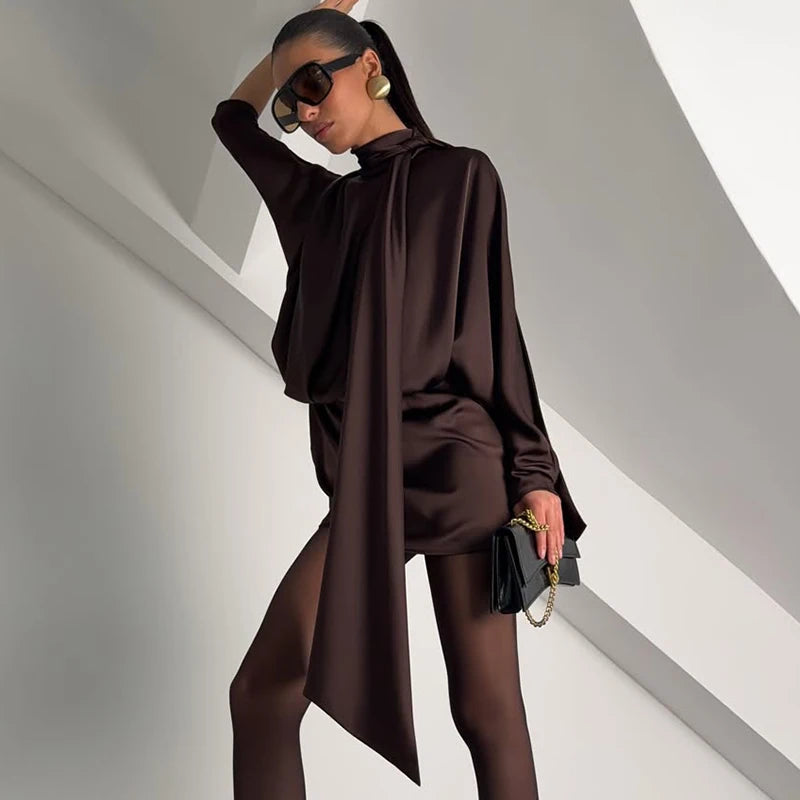 VESTITO SATINATO MARRONE