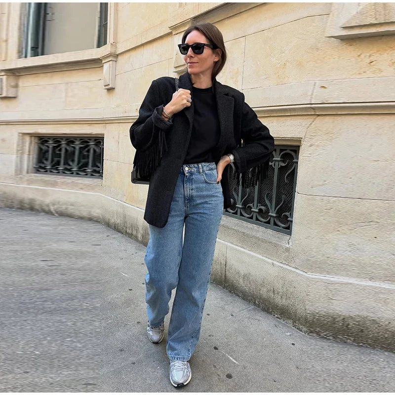 BLAZER IN PANNO CON FRANGE