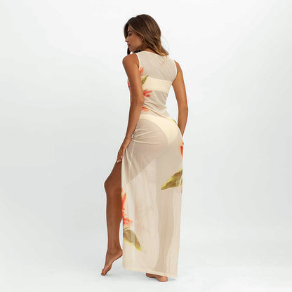VESTITO COPRICOSTUME IN TULLE STAMPATO
