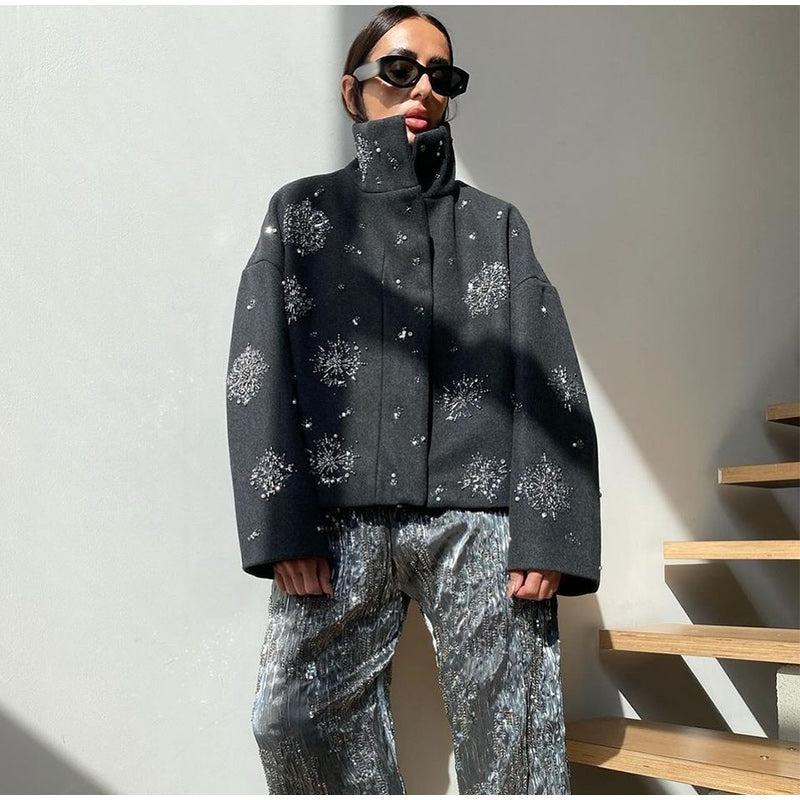 GIACCA IN PANNO CON PERLINE