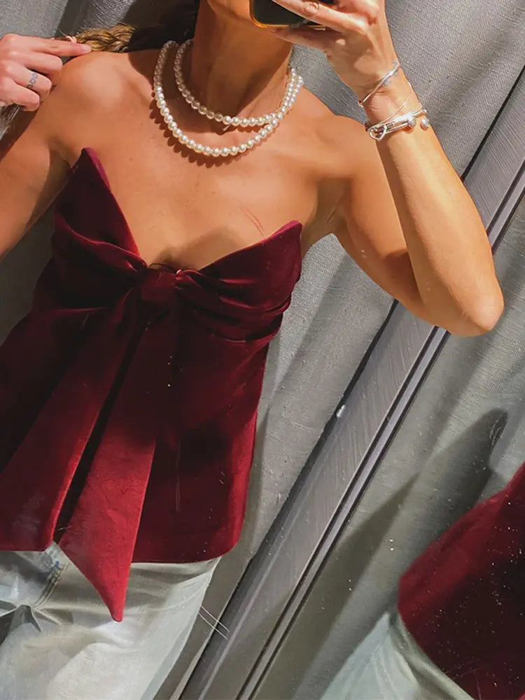 TOP FIOCCO IN VELLUTO