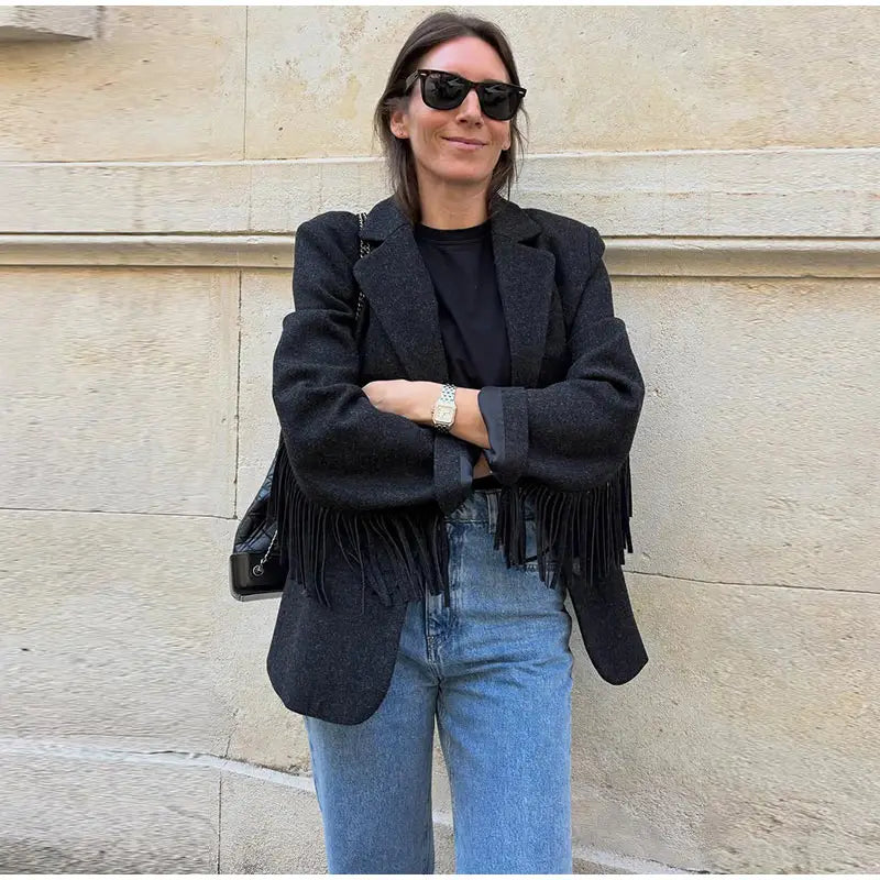 BLAZER IN PANNO CON FRANGE