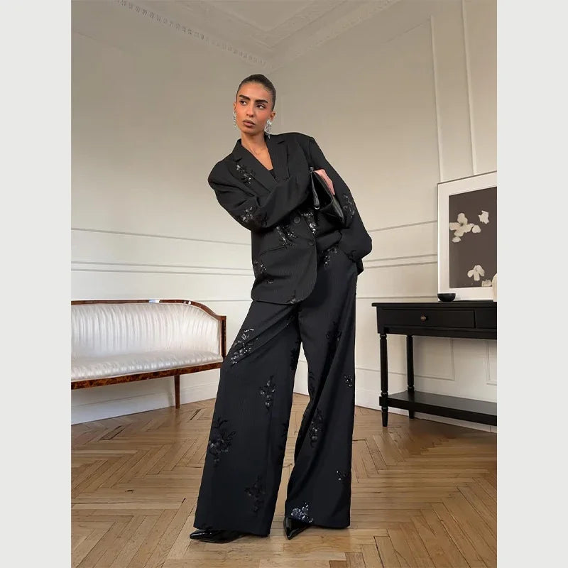 PANTALONE GESSATO CON PAILLETTES