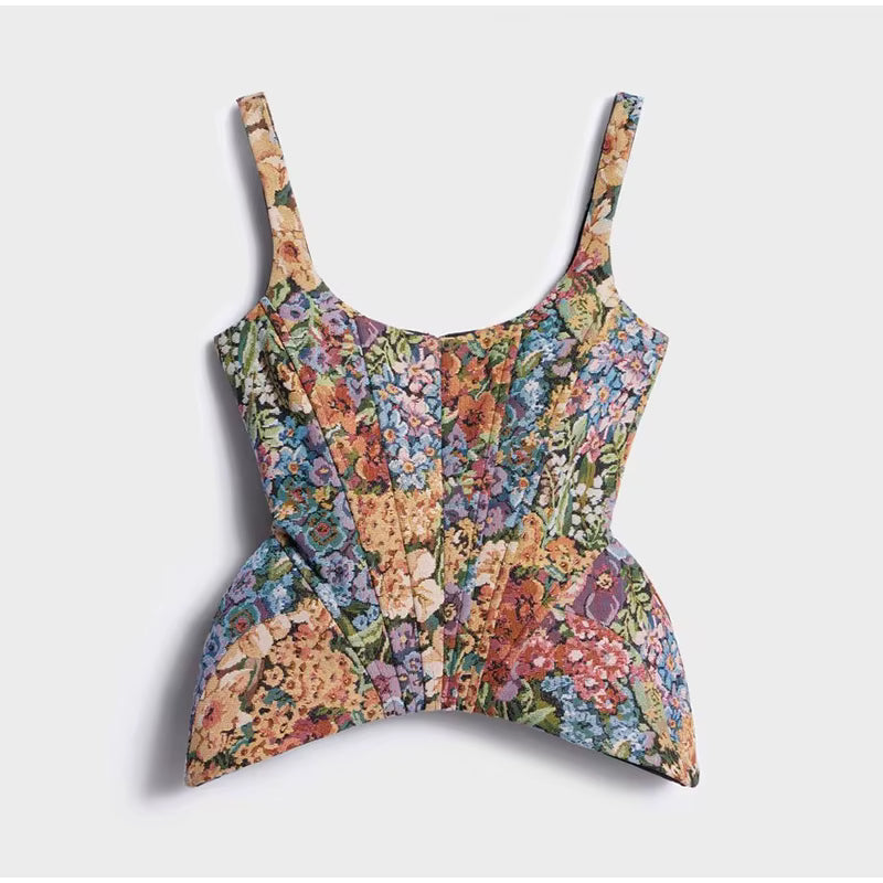 TOP CORSETTO FLOREALE IN JACQUARD