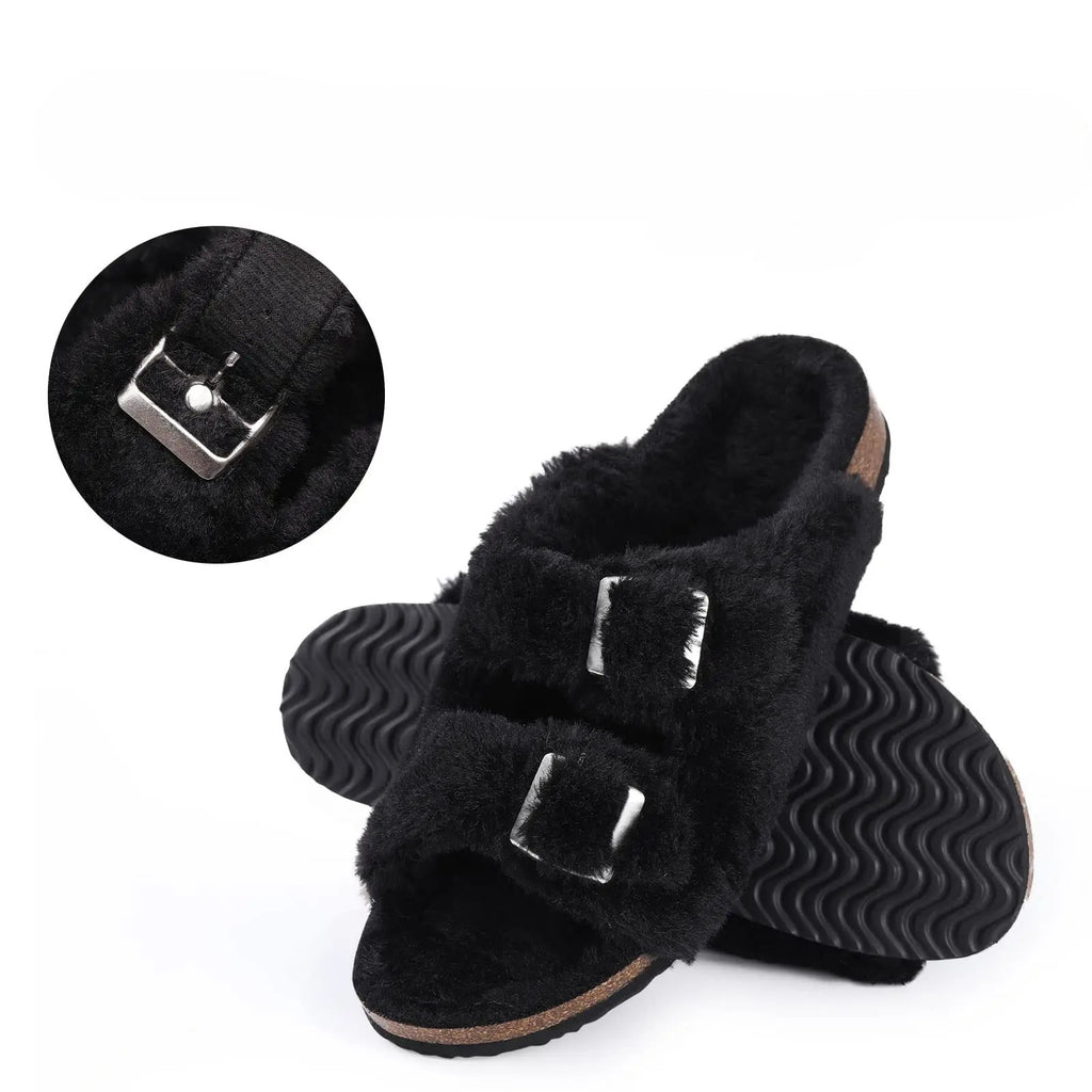 PANTOFOLE ECOPELLICCIA CON FIBBIE