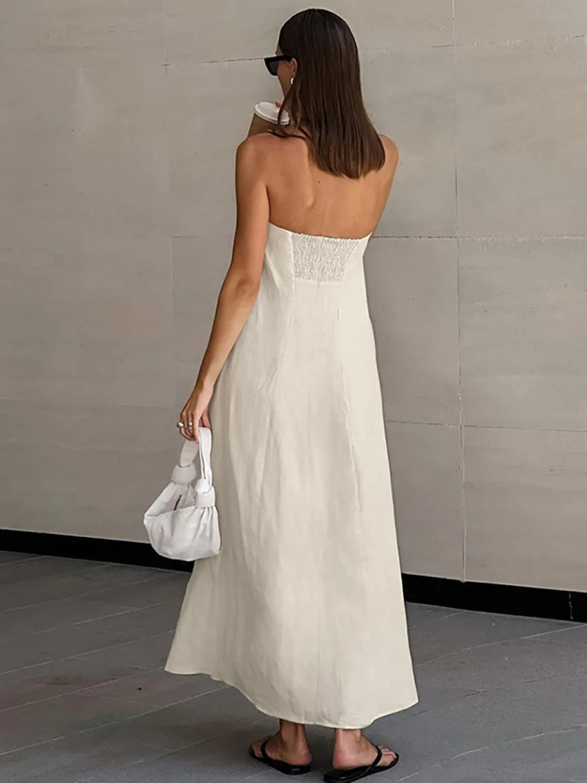 VESTITO A FASCIA MISTO LINO