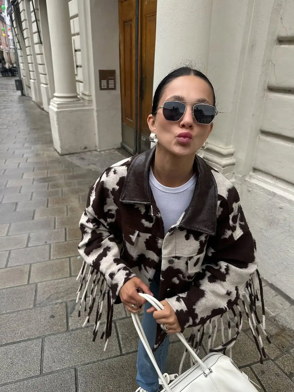 GIUBBINO STAMPA COW CON FRANGE