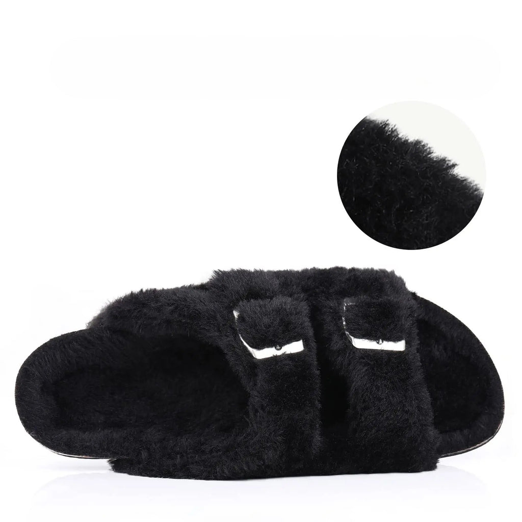 PANTOFOLE ECOPELLICCIA CON FIBBIE