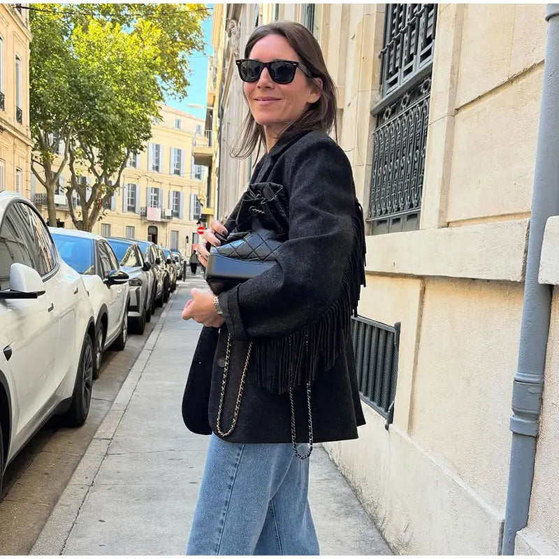 BLAZER IN PANNO CON FRANGE