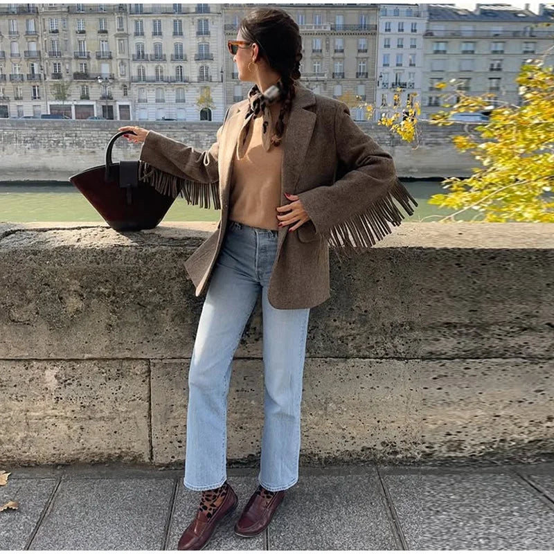 BLAZER IN PANNO CON FRANGE