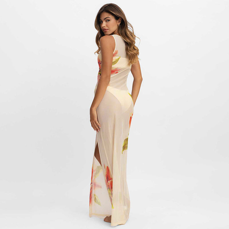 VESTITO COPRICOSTUME IN TULLE STAMPATO