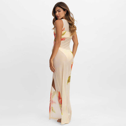 VESTITO COPRICOSTUME IN TULLE STAMPATO