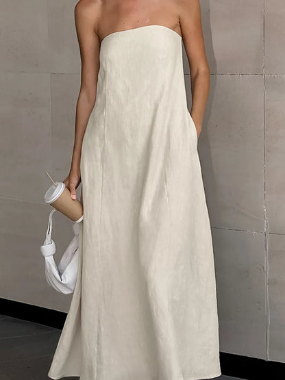 VESTITO A FASCIA MISTO LINO
