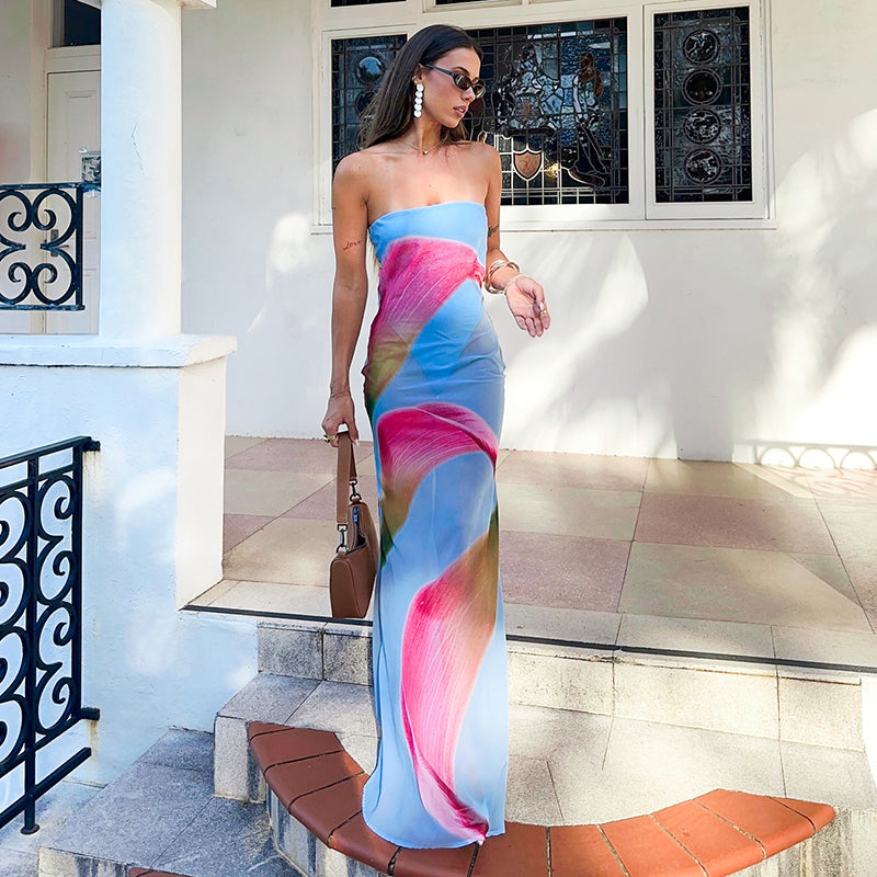 VESTITO LUNGO TULLE STAMPATO