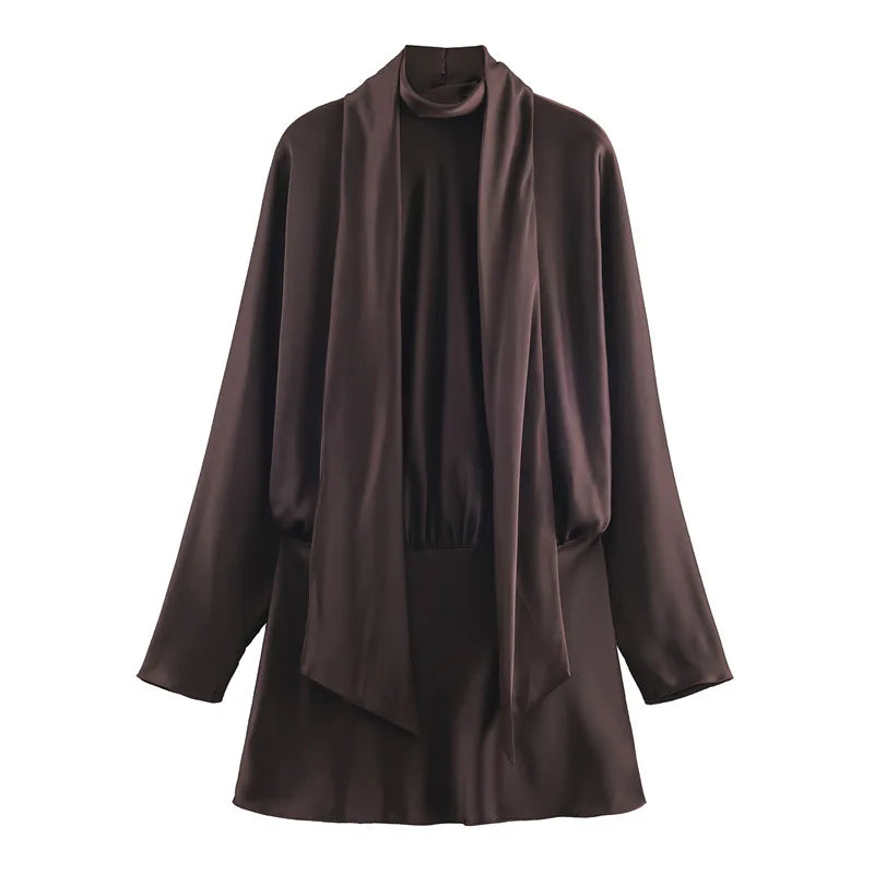 VESTITO SATINATO MARRONE