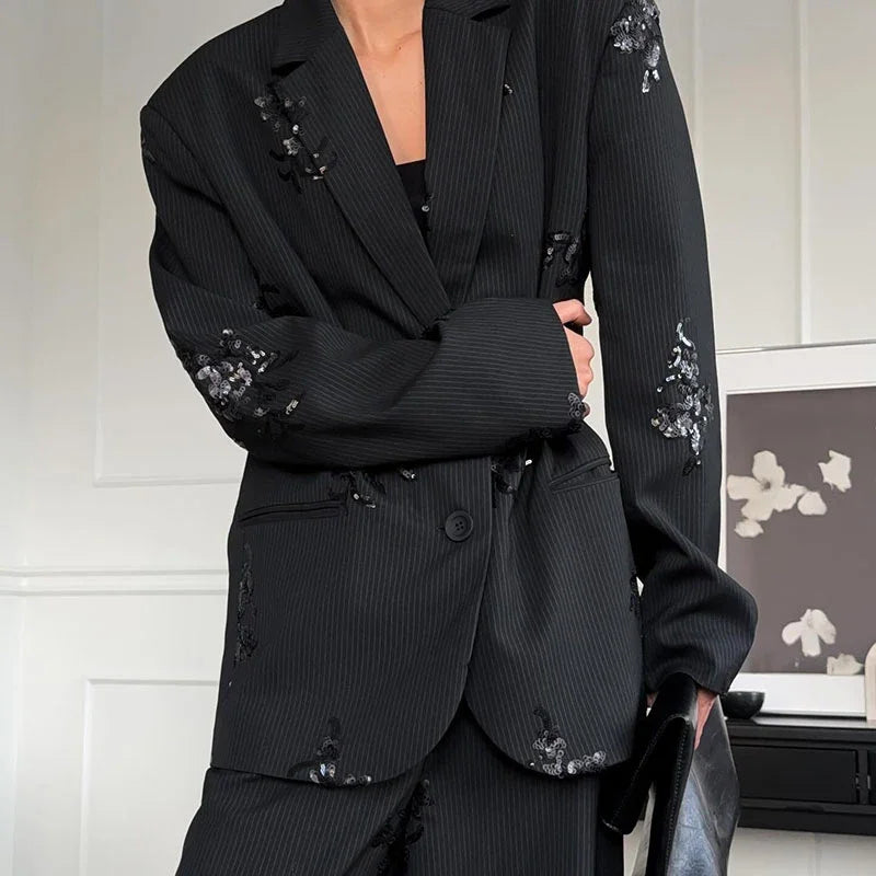 PANTALONE GESSATO CON PAILLETTES