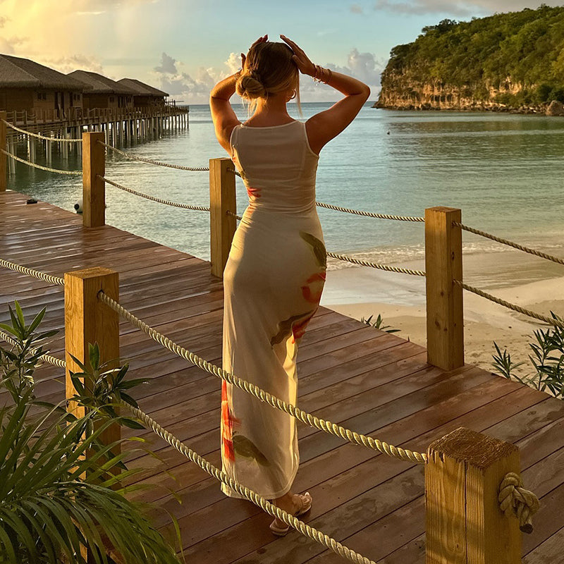 VESTITO COPRICOSTUME IN TULLE STAMPATO