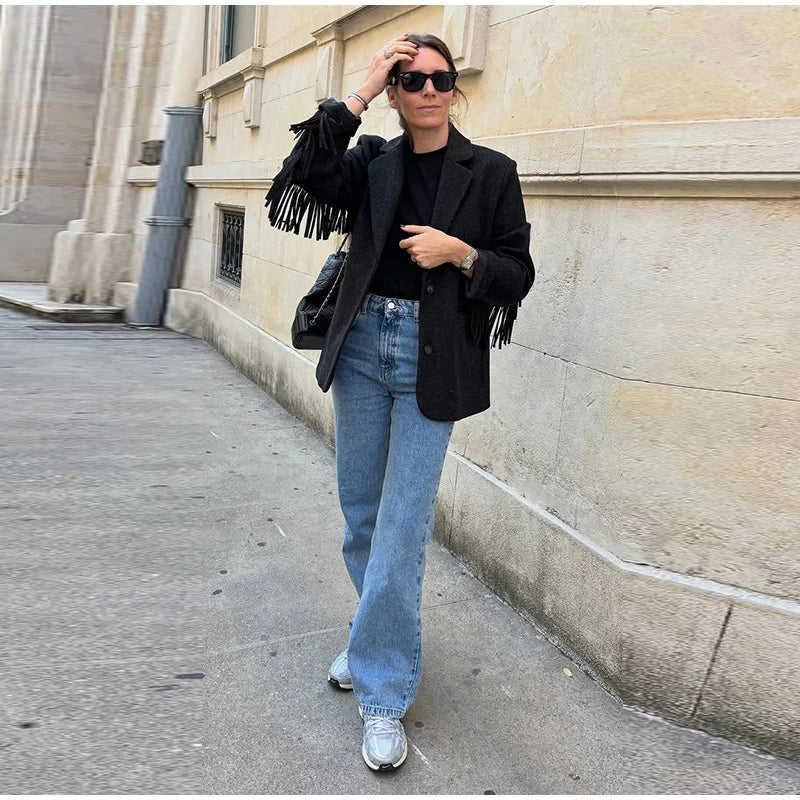 BLAZER IN PANNO CON FRANGE