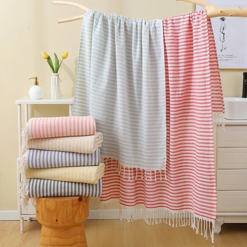 TELO MARE COTONE RIGHE E FRANGE