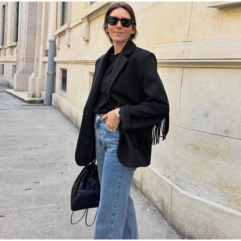 BLAZER IN PANNO CON FRANGE