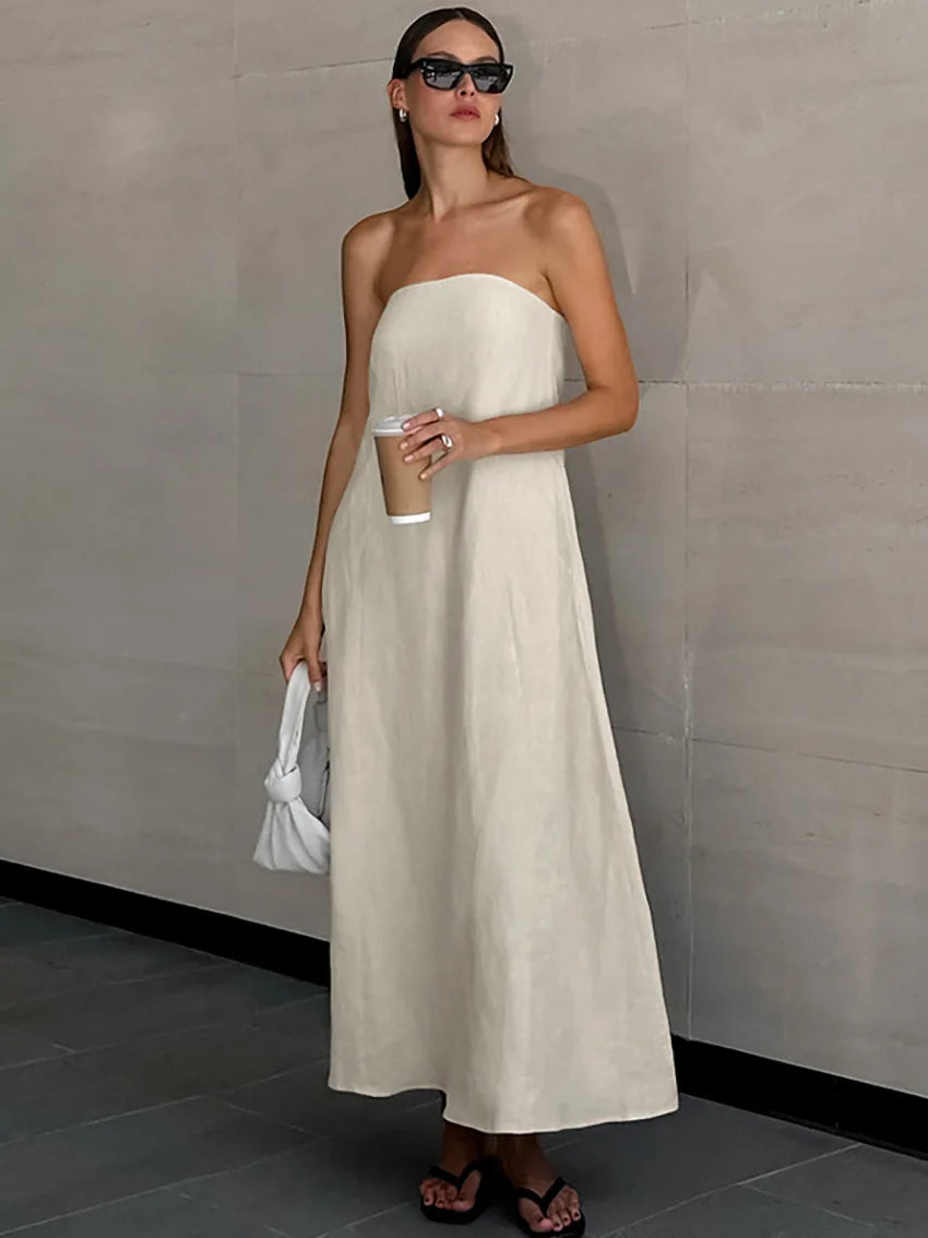 VESTITO A FASCIA MISTO LINO