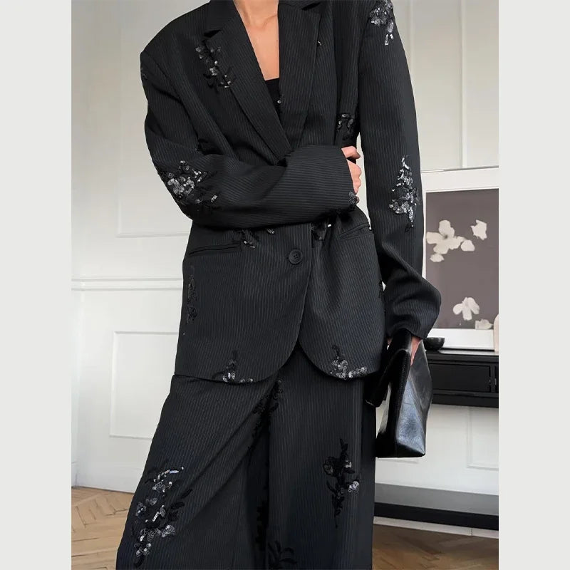 PANTALONE GESSATO CON PAILLETTES
