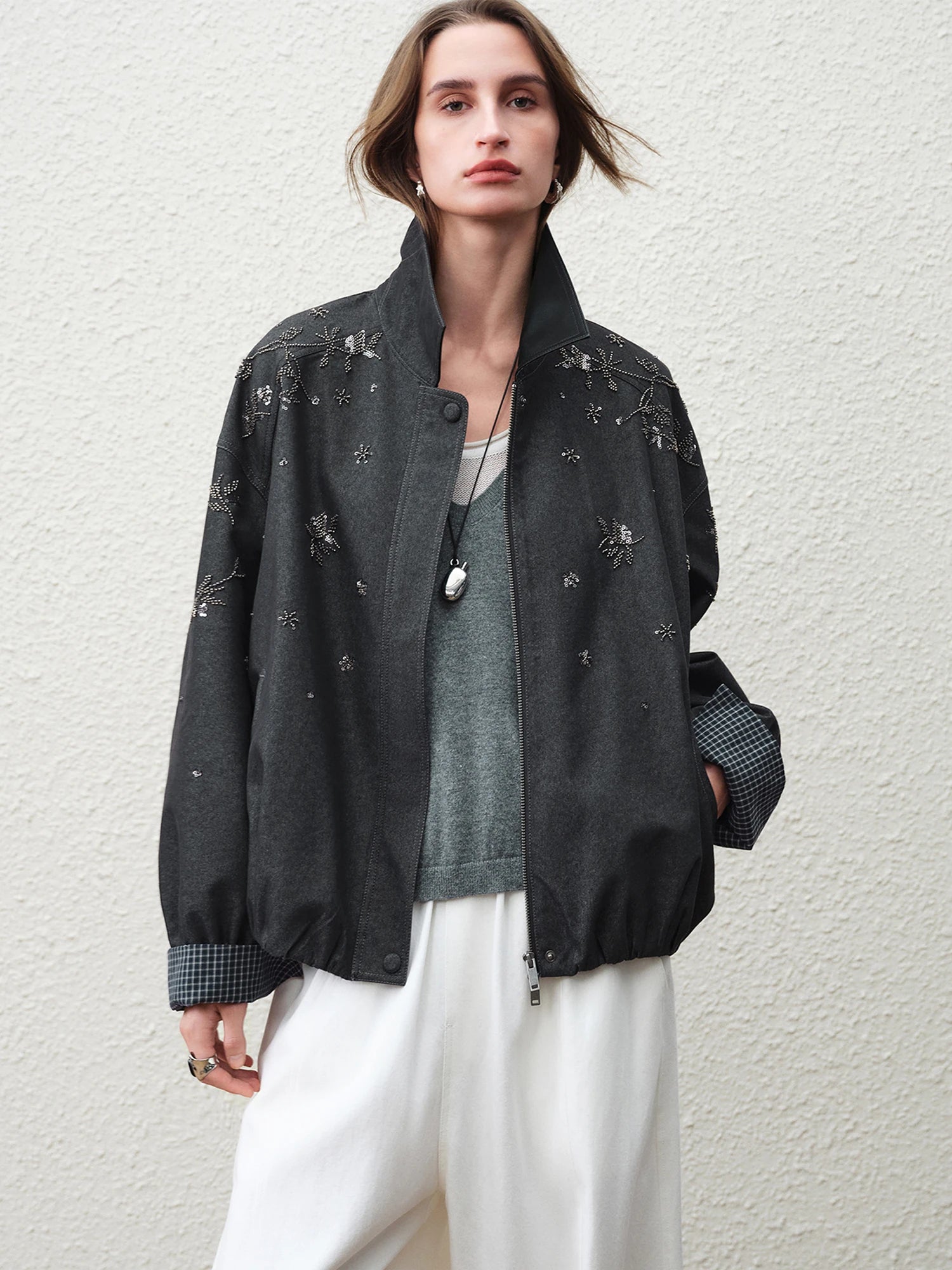 BOMBER DENIM CON PERLINE