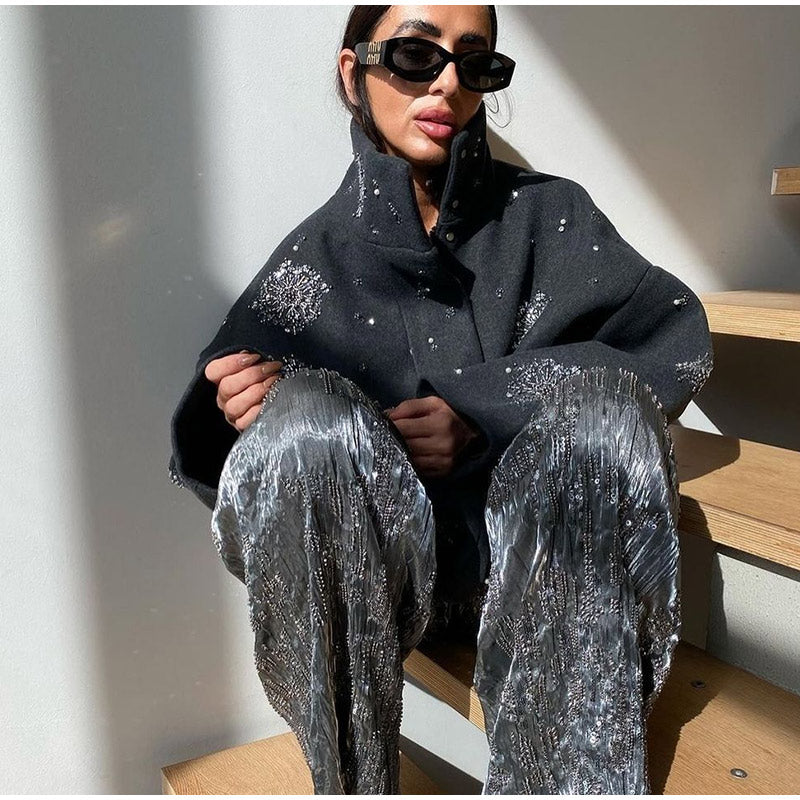 GIACCA IN PANNO CON PERLINE