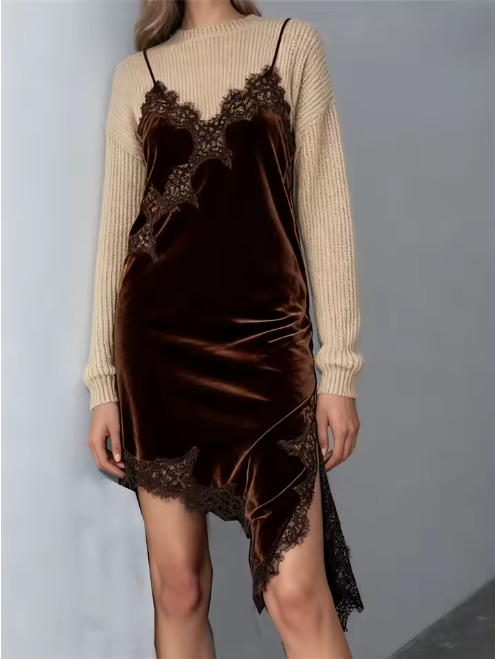 VESTITO SOTTOVESTE IN VELLUTO E PIZZO