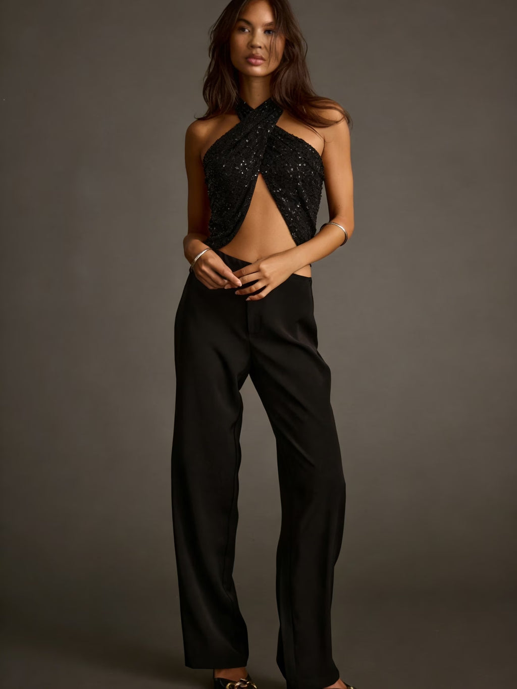 TOP PAILLETTES INCROCIATO