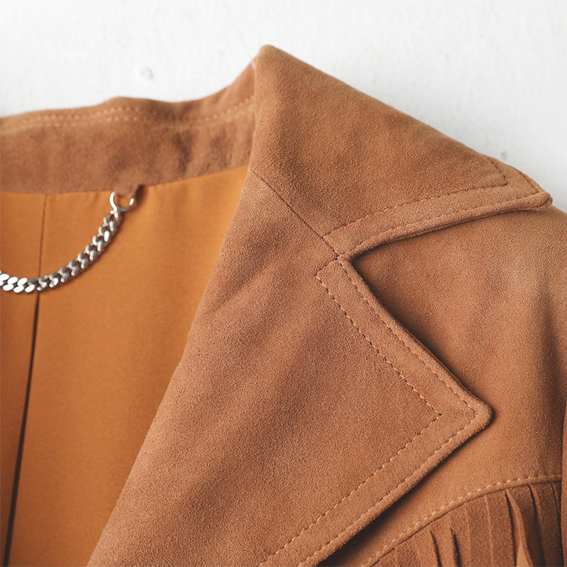 GIUBBINO IN PELLE SCAMOSCIATA CON FRANGE