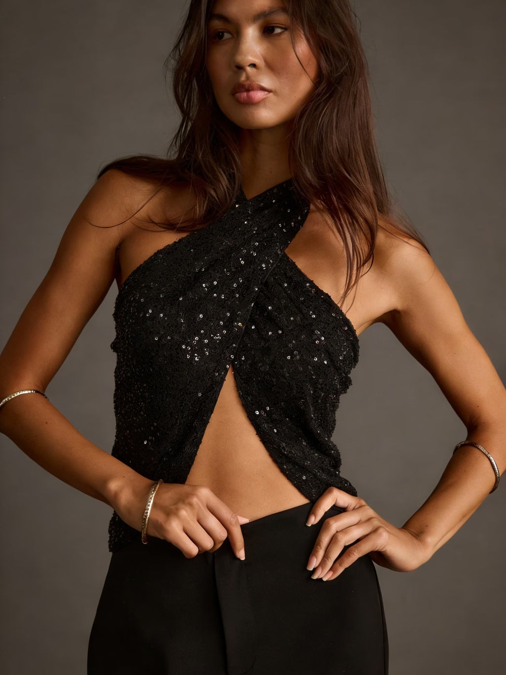 TOP PAILLETTES INCROCIATO