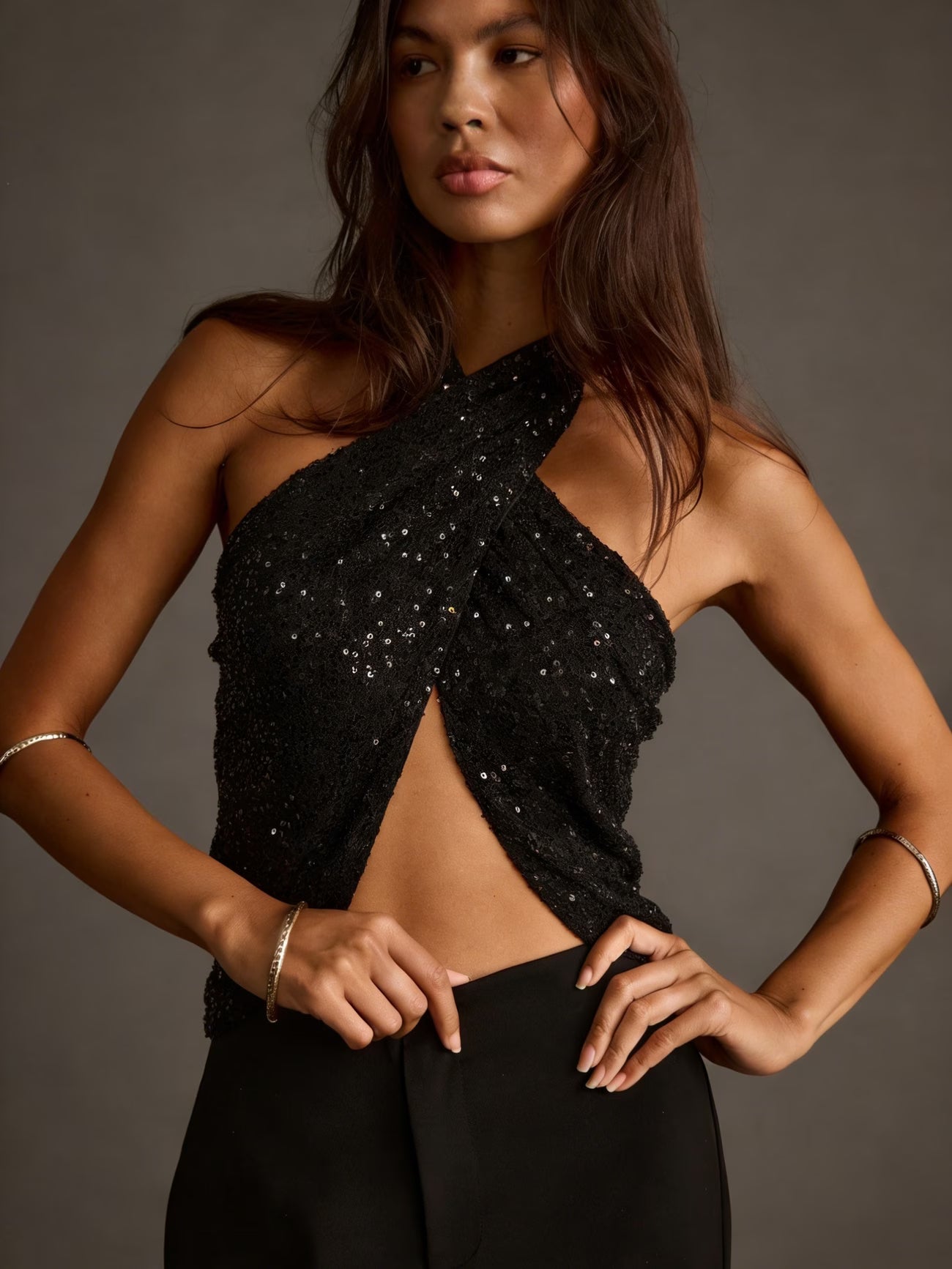 TOP PAILLETTES INCROCIATO