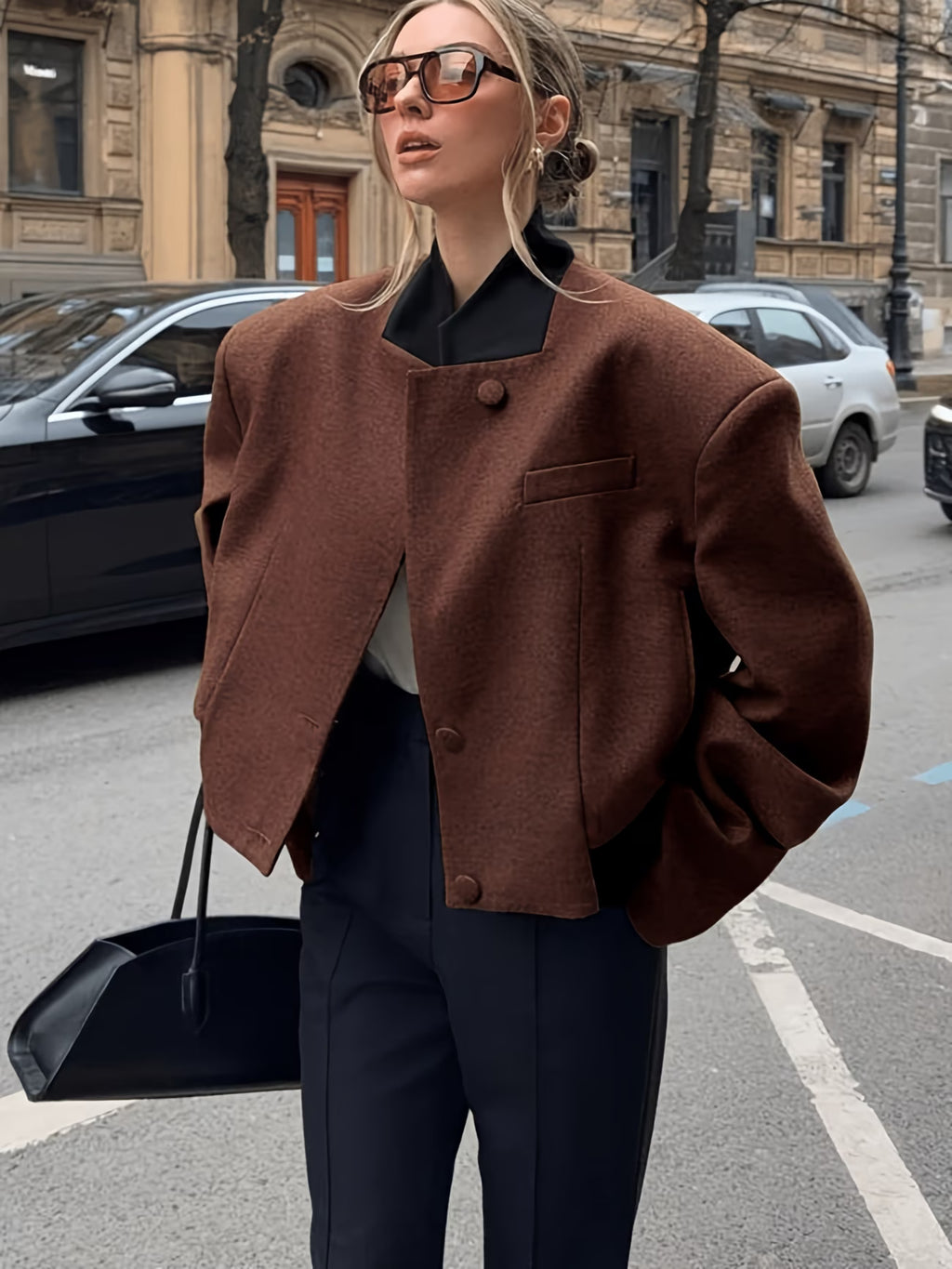 GIACCA OVERSIZE IN TWEED MARRONE