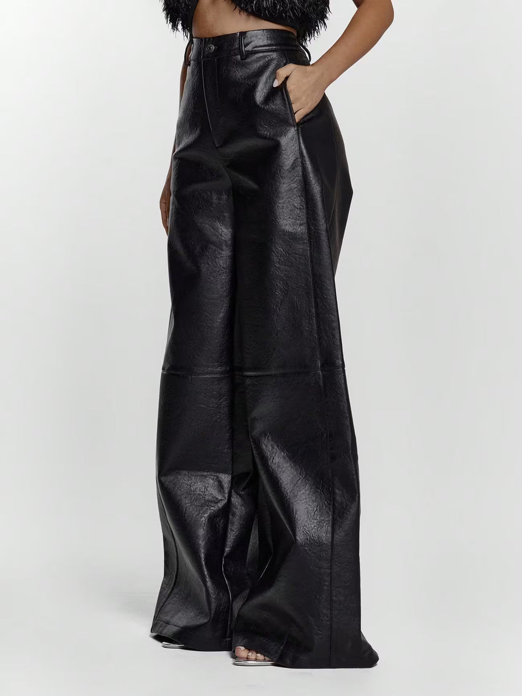 PANTALONE WIDE LEG EFFETTO PELLE