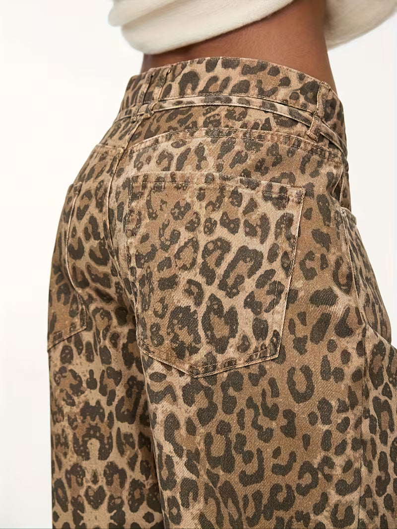 PANTALONI IN DENIM ANIMALIER