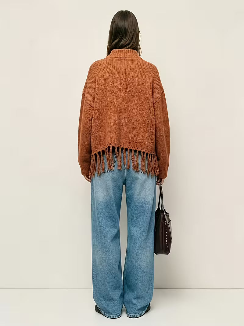 MAGLIA TERRACOTTA CON FRANGE