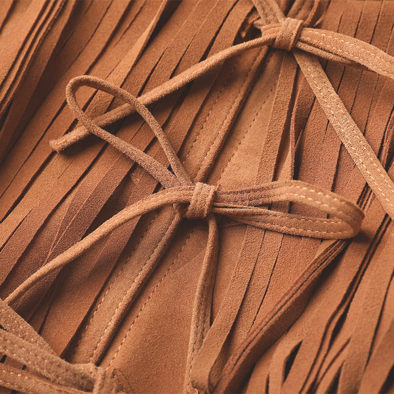 GIUBBINO IN PELLE SCAMOSCIATA CON FRANGE