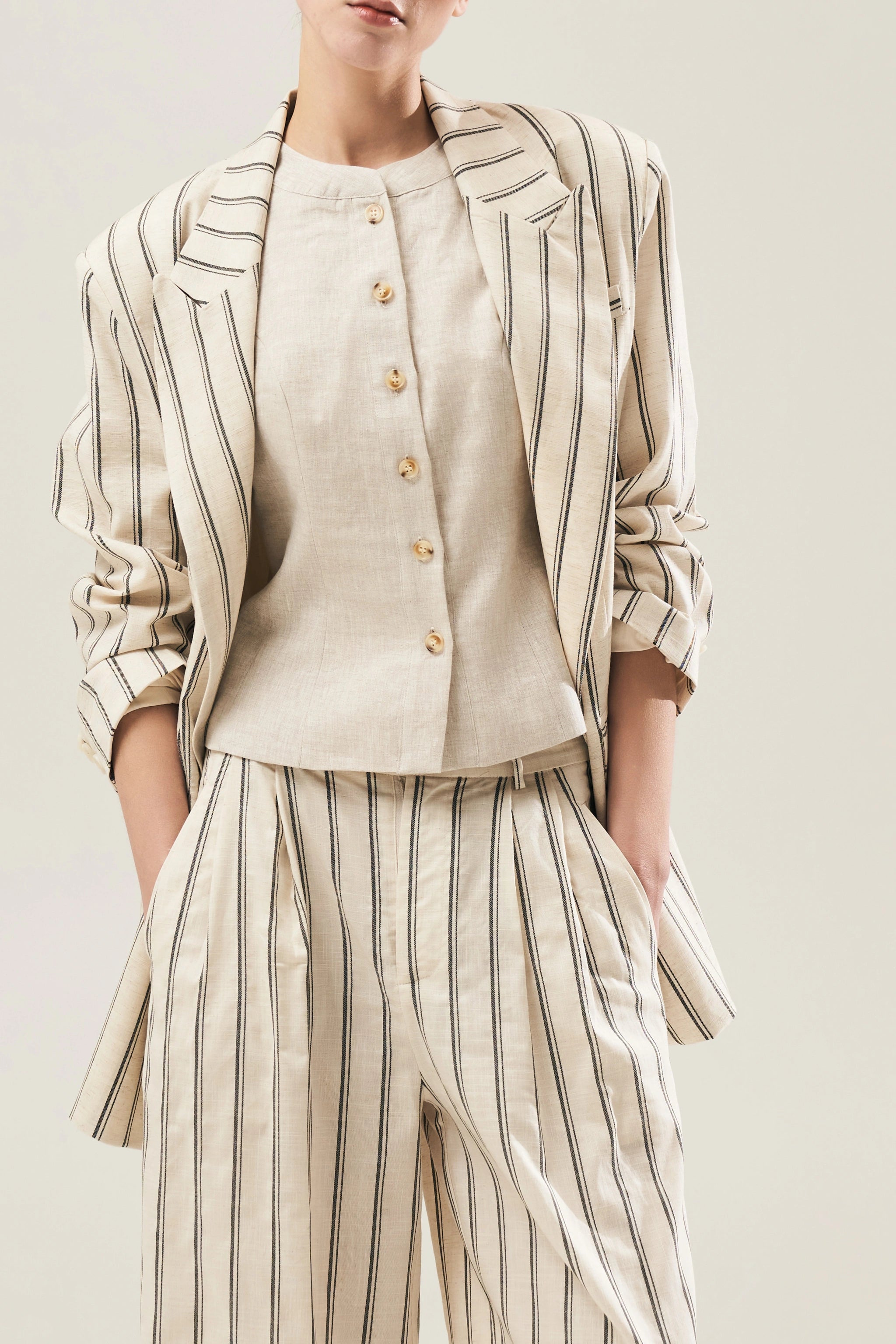 PANTALONI A RIGHE IN LINO by Lumina