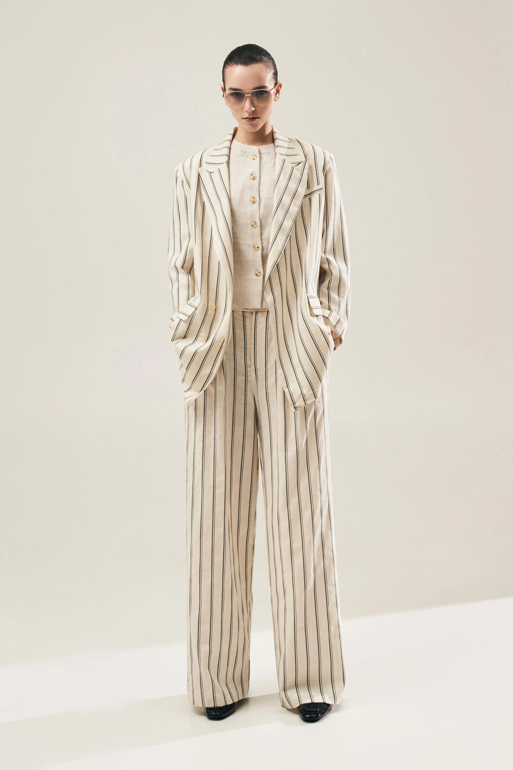 PANTALONI A RIGHE IN LINO by Lumina